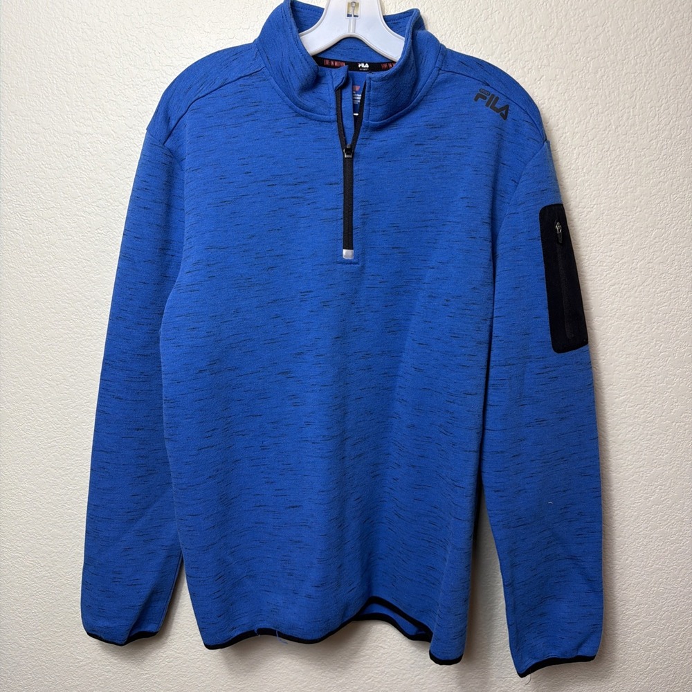 FILA Sport Jacket Men Large Blue Heather Activewear Quarter Zip Knit Sweatshirt